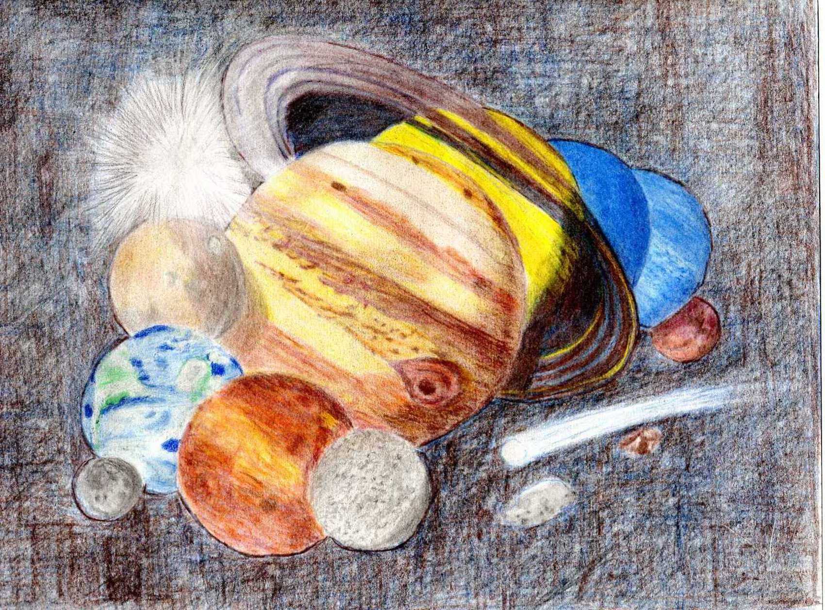 Solar system drawn in colored pencil - Astronomy Magazine - Interactive