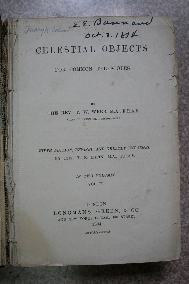 Barnard's copy of Celestial Objects for Common Telescopes - Astronomy ...